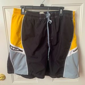 Speedo Swim Trunks Men's Large - Black/Yellow W/pockets - 18" Long